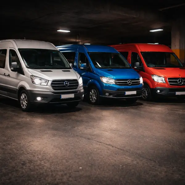 Three vans from the rental fleet