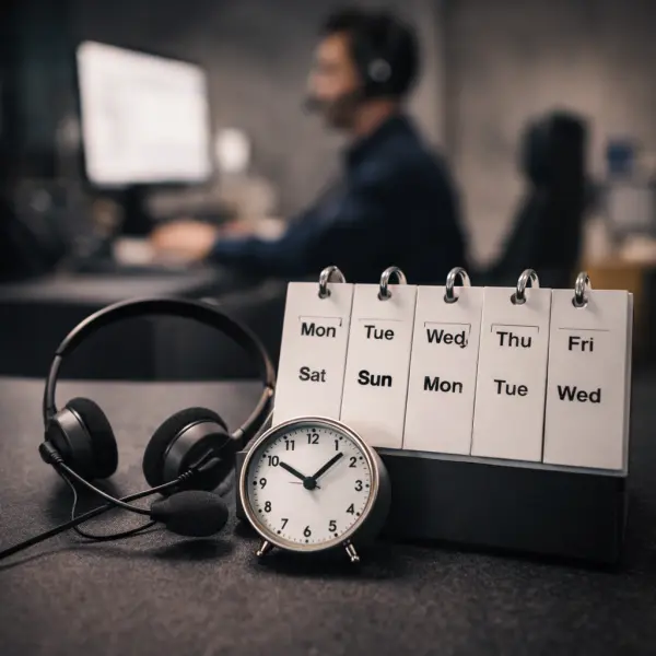 Calendar, clock and headset in the customer service office